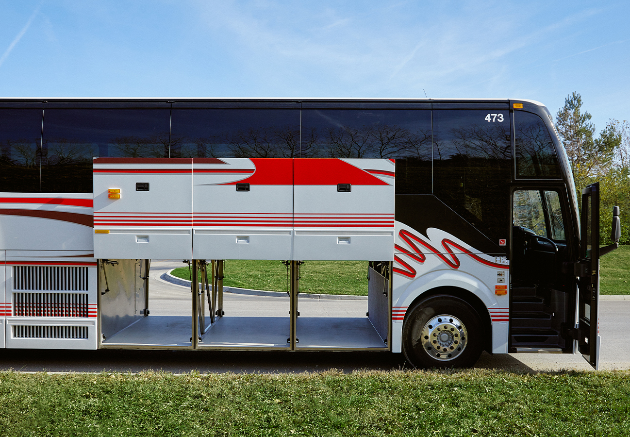 Passenger motorcoach charter bus cargo storage