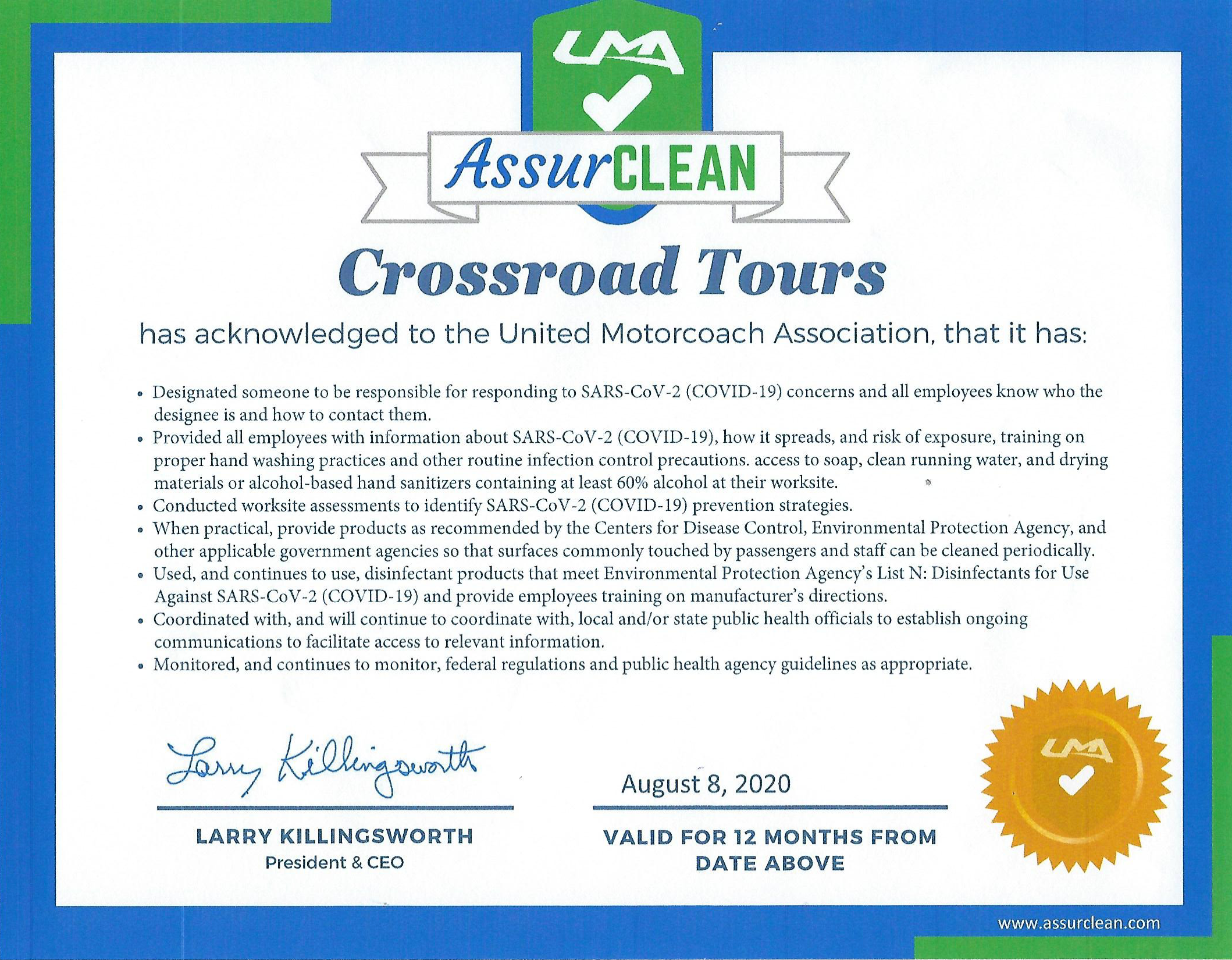 United Motorcoach Association AssurClean Certification