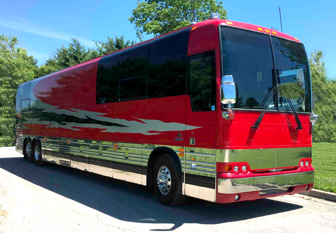 Entertainer red tour bus