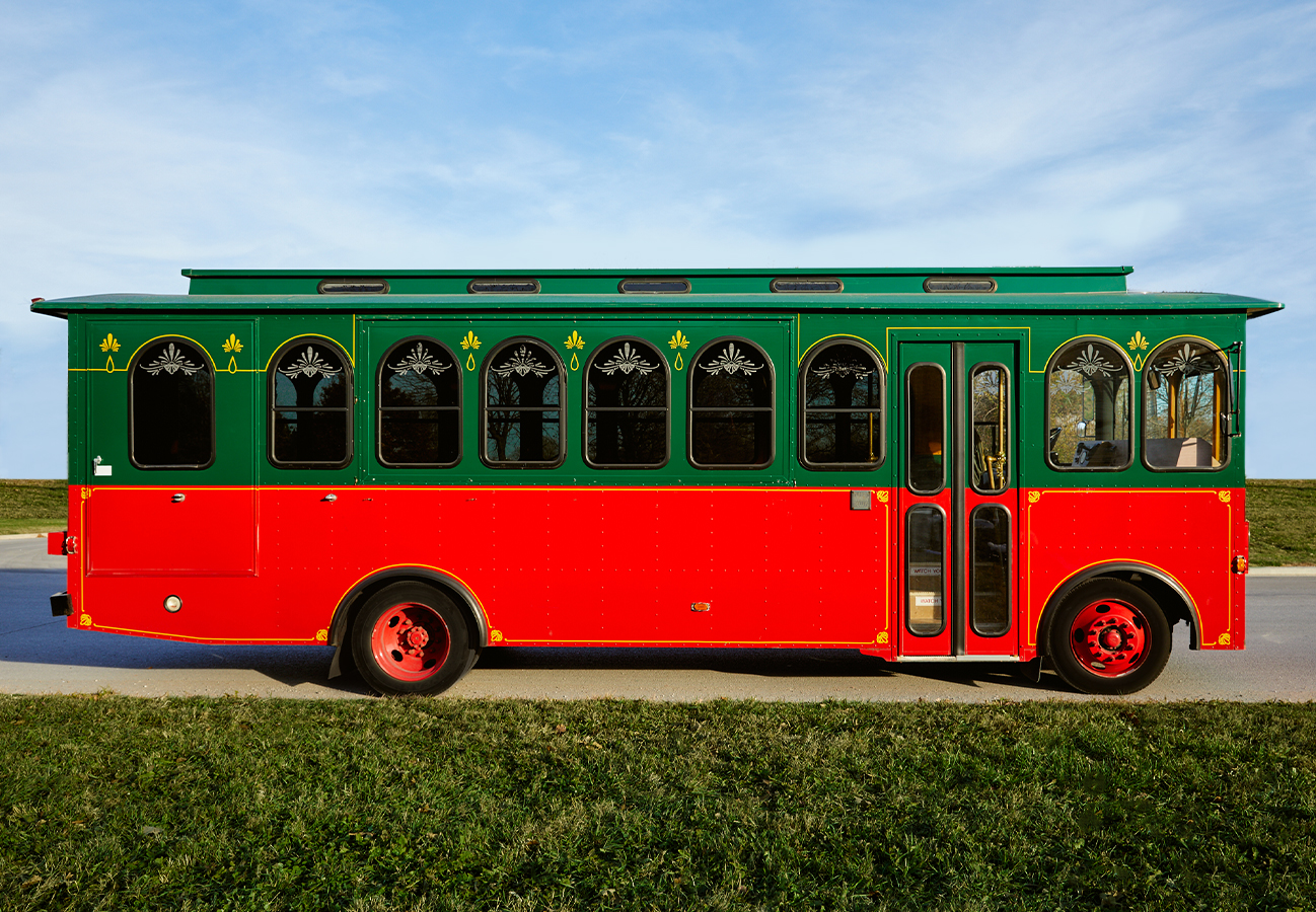 red and green vintage trolley
