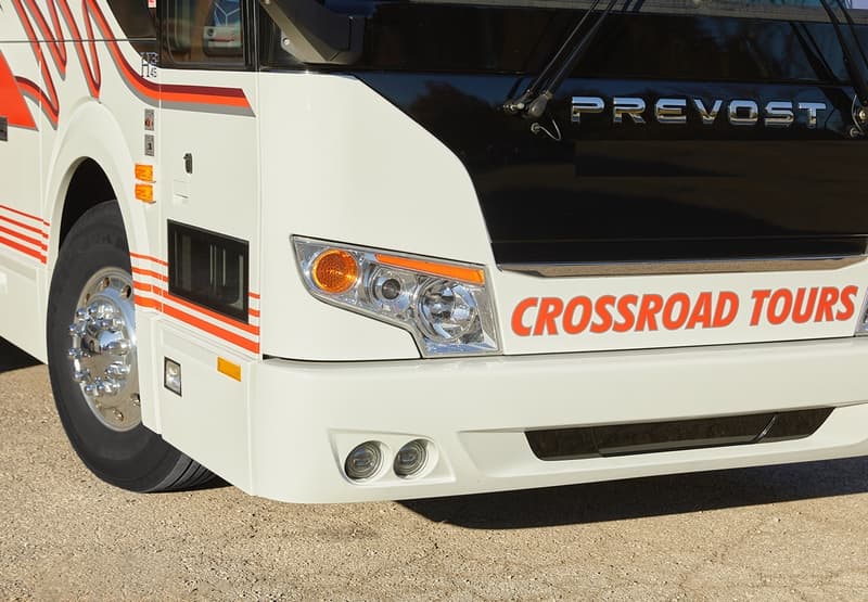 Prevost charter motorcoach on the open highway